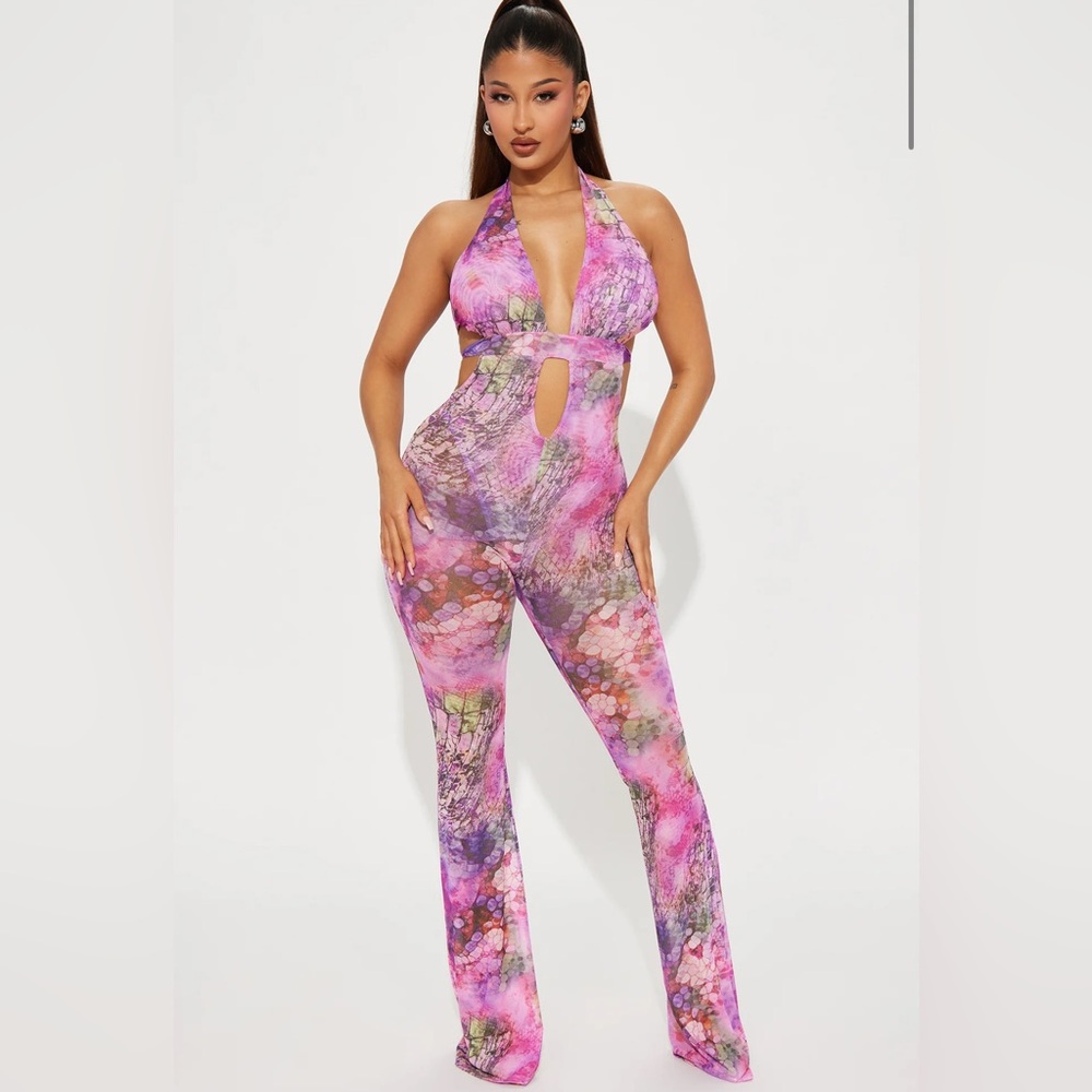 Always Blooming Mesh Jumpsuit - Purple/combo